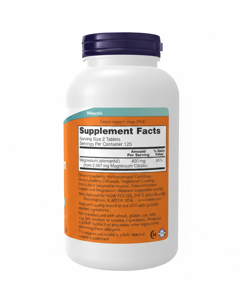 NOW Supplements, Magnesium Citrate 200 Mg, Enzyme Function*, Nervous System Support*, 250 Count (Pack of 1)
