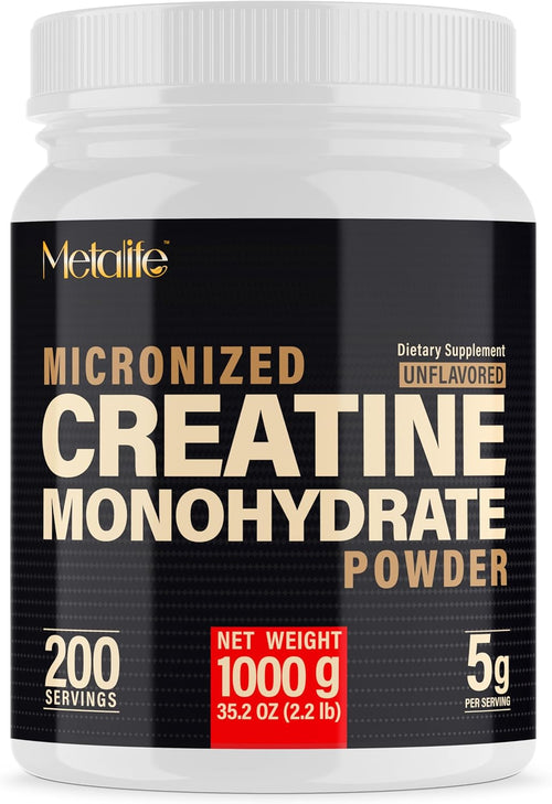 100% Pure Creatine Monohydrate Powder 200 Servings, Micronized Powder, Muscle Growth, Unflavored, Ideal for Athletes & Fitness Enthusiasts, Third Party Lab Tested, Vegan, 1000 G