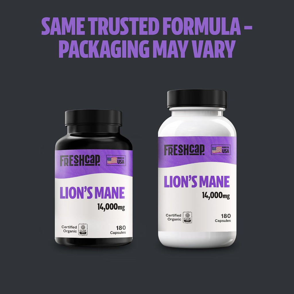 Premium Organic Lions Mane Capsules - 14:1 Fruiting Body Extract with 31% Beta-Glucans - 3Rd-Party Tested Nootropic for Clarity, Focus & Cognitive Support (180 Capsules)