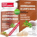 Lions Mane Supplement Capsules & Ashwagandha, Brain Health Supplement for Memory and Focus, Ashwagandha Supplements with Rhodiola & Black Pepper, Cortisol Supplements for Women & Men,90 Caps