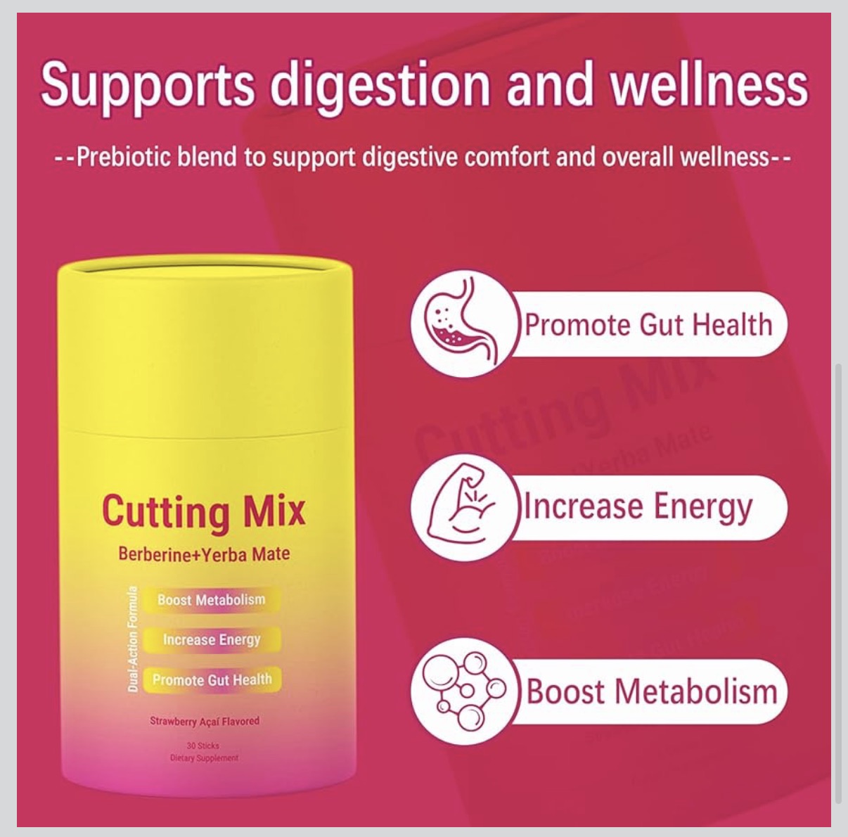 Leefar Cutting Drink Mix - Strawberry Açaí Flavor | Gut & Energy Health