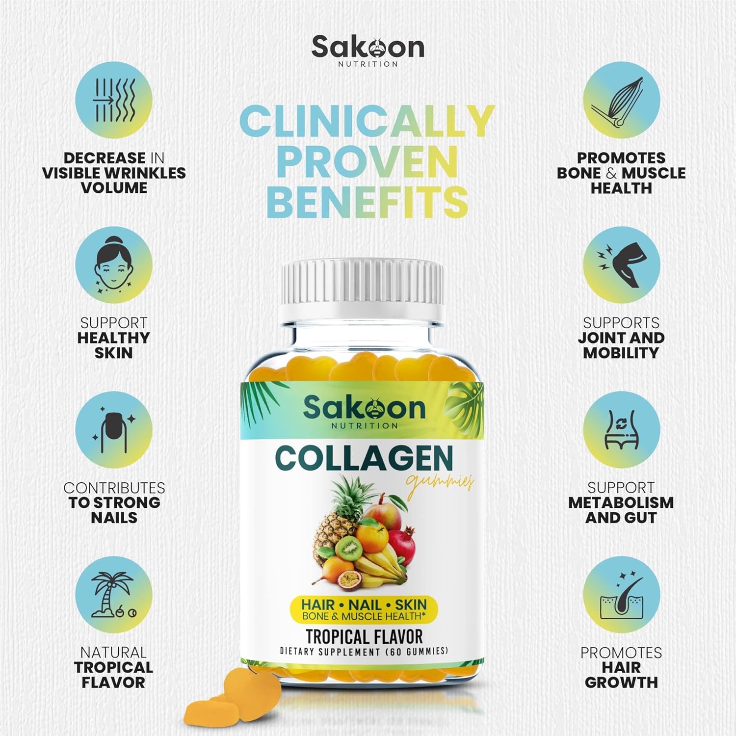 Halal Collagen Gummies for Women and Men - anti Aging, Hair Growth, Skin Care & Strong Nails Protein Collagen Supplements - Non-Gmo, Gluten Free - Made in USA