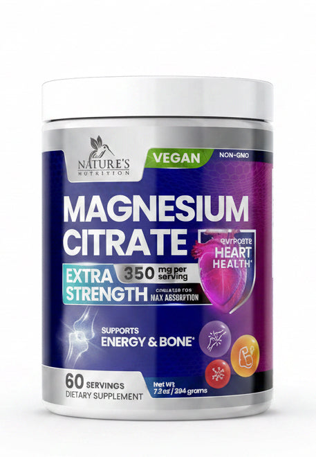 Magnesium Citrate Supplement - Magnesium Citrate Powder Drink Mix Unflavored - Mag Citrate & Aquamin Supplements for Bone, Heart & Muscle Support, Sugar Free, Gluten Free, Vegan - 60 Servings