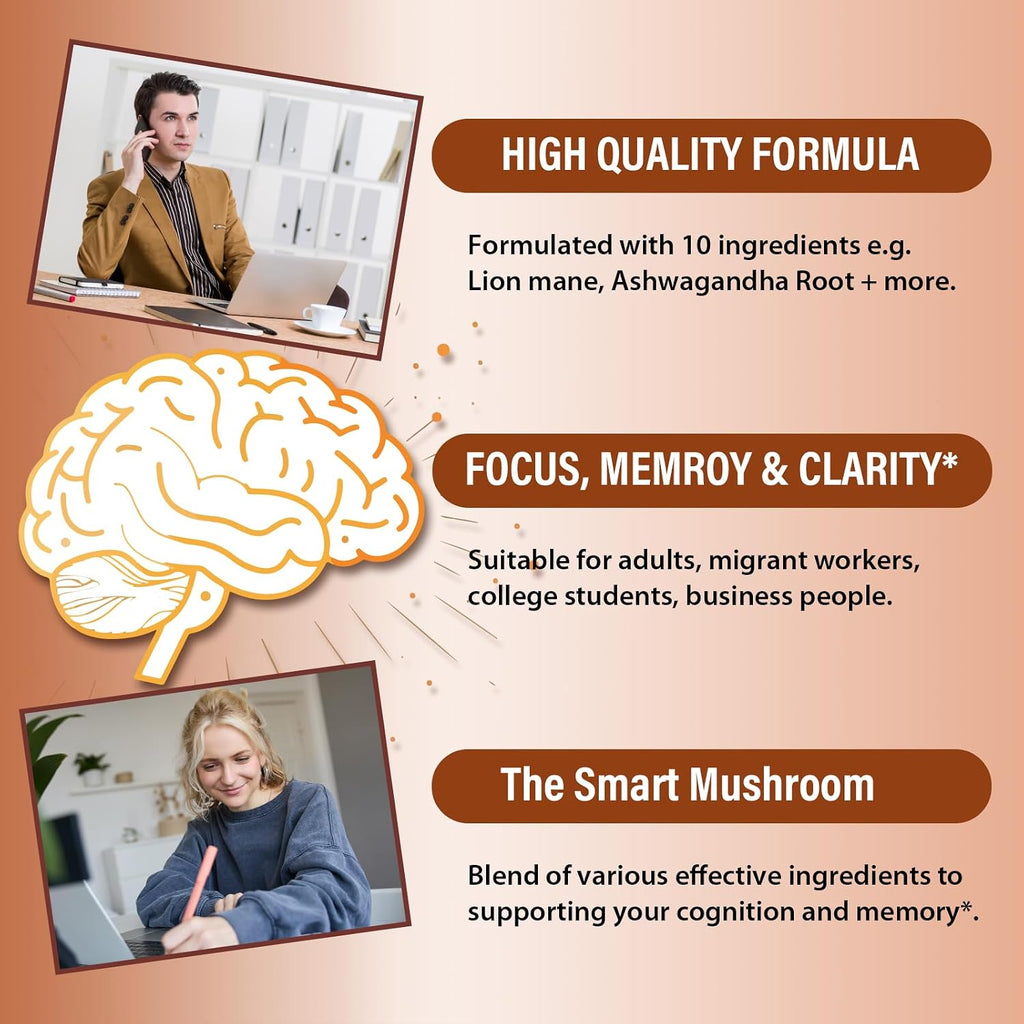 Lions Mane Supplement Capsules & Ashwagandha, Brain Health Supplement for Memory and Focus, Ashwagandha Supplements with Rhodiola & Black Pepper, Cortisol Supplements for Women & Men,90 Caps