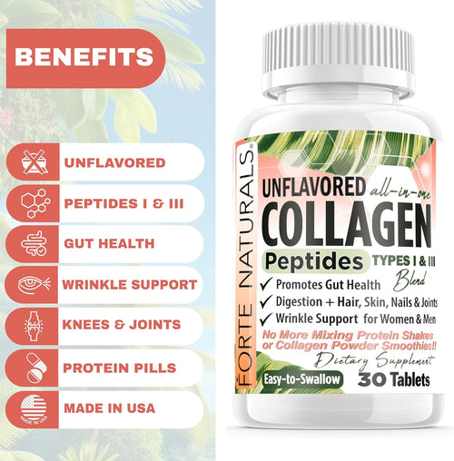Collagen Peptide Pills 30 Tablets Collagen Protein Supplements NO More Mixing Collagen Powder Shakes Easy to Swallow Collagen Peptides Powder Pills Collagen Protein Capsules Keto