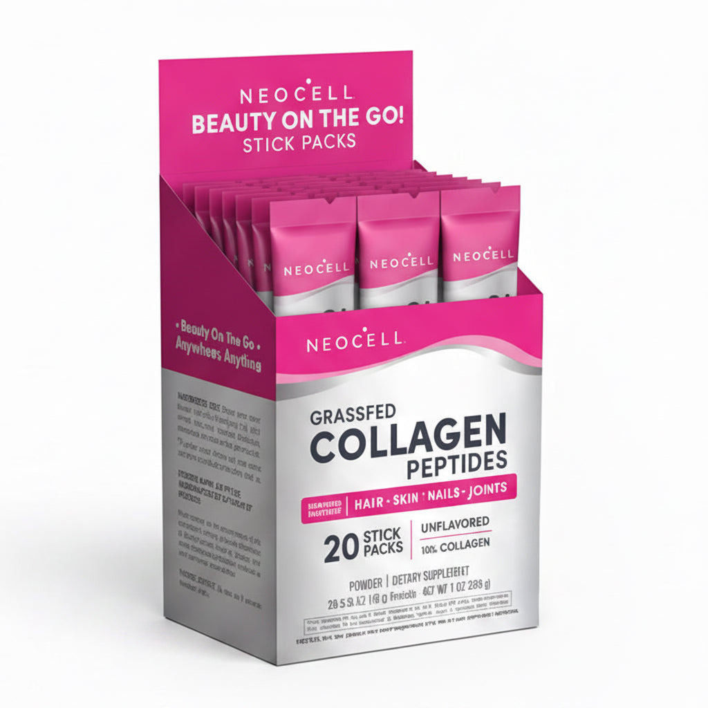 Collagen Peptides Powder Packets | 20 Stick Packs | Grass Fed Bovine | Unflavored Supplement | Hair, Skin, & Nails | for Women and Men